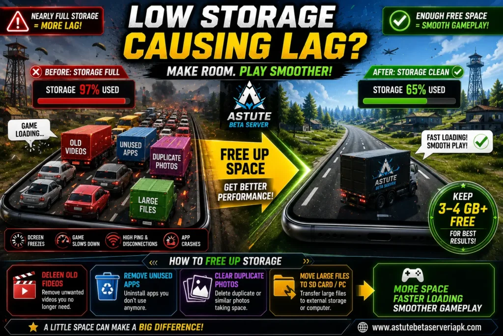 Free up phone storage to reduce Astute Beta Server lag and improve gameplay