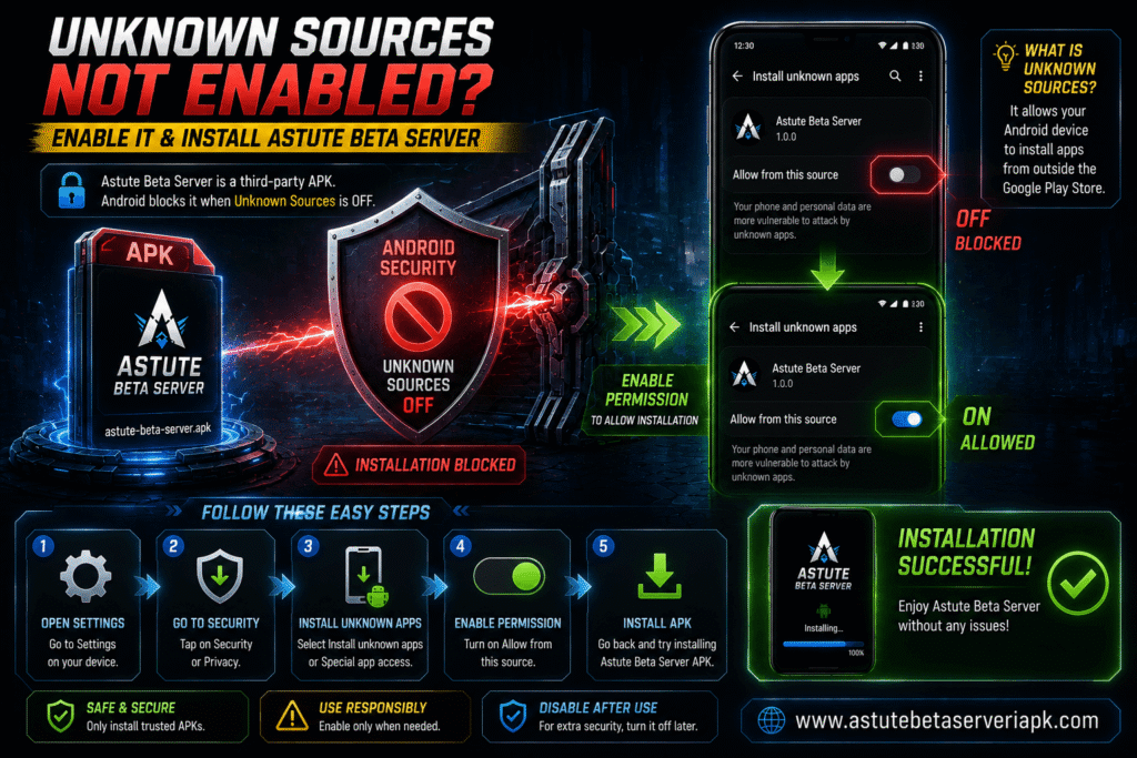 Astute Beta Server installation blocked because Unknown Sources is disabled
