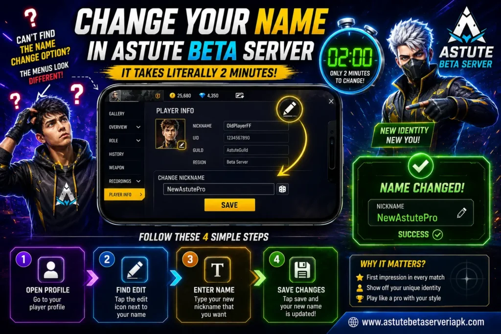 How to change your name in Astute Beta Server in two minutes