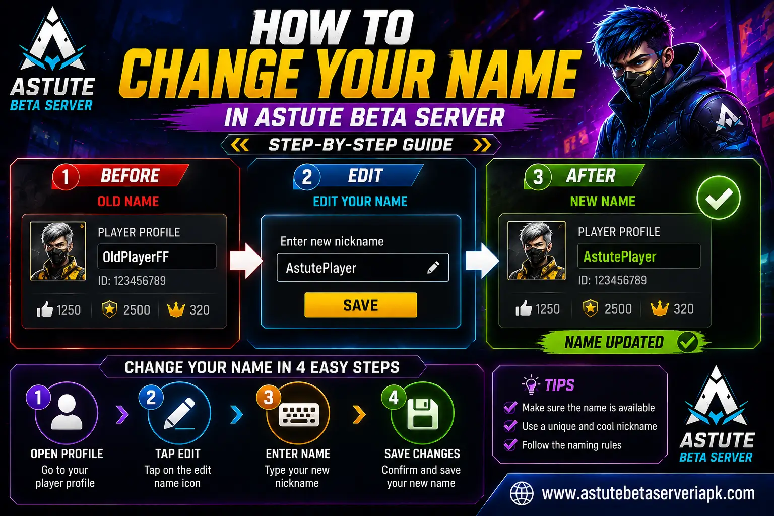 How to change your name in Astute Beta Server step by step