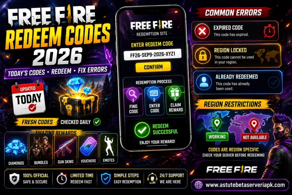 Free Fire redeem codes 2026 with today’s codes redemption steps region restrictions and common errors